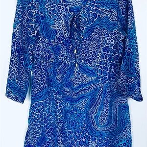 Trina Turk Blue and White Patterned Cover-Up. 70% cotton 30% silk
